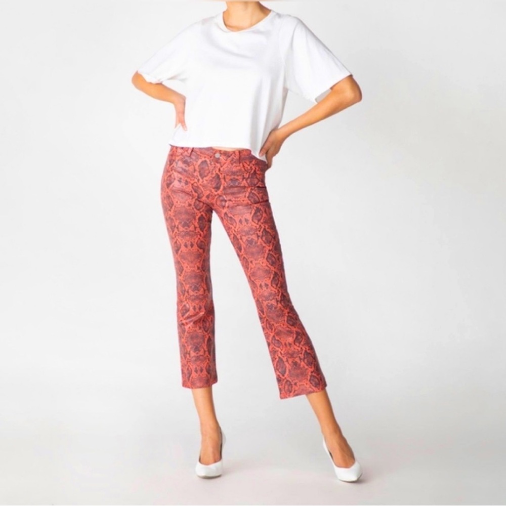 J Brand Selena Mid-Rise Snakeskin-Print Crop Bootcut Jeans